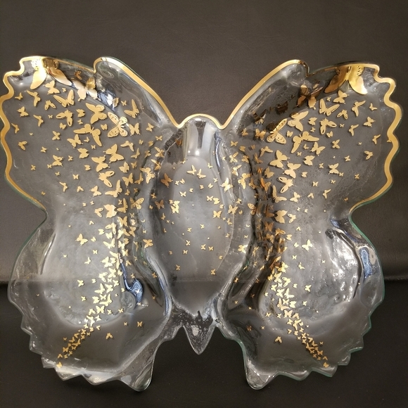 Annie Glass Signed Butterfly Chip & Dip Tray - Picture 1 of 7